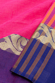 Raspberry Bloom Pink Dhaniakhali Cotton Saree 10076589