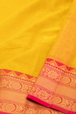 Honeydew Yellow Handloom Kanchi Cotton Saree with Floral Border 10076592