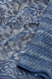 Indigo Slate Blue Hand Block Printed Kota Cotton Saree 10076593