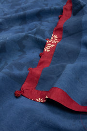 Deep Indigo Blue Handblock Printed Cotton Saree with Floral Motifs 10076595
