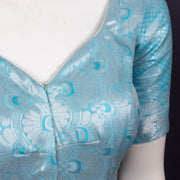 Coral Bay Blue Banarasi Silk Blouse with Floral Motif 10076604