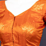 Pumpkin Glow Brown Kanjivaram Soft Silk Blouse With Floral Motifs 10076606