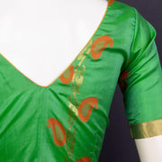 Clover Field Green Kanjivaram Soft Silk Blouse With Paisley Motifs 10076607