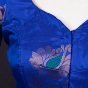 Sapphire Night Blue Kanjivaram Soft Silk Blouse With Floral And Paisley Motifs 10076608