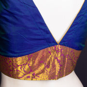 Midnight Royale Blue Kanjivaram Silk Blouse With Floral Zari Border 10076609