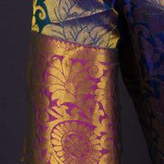 Majestic Blue Kanjivaram Silk Blouse With Floral Zari Border And Motifs 10076610