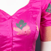 Magenta Glow Pink Kanjivaram Soft Silk Blouse With Floral Motifs 10076611