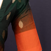 Forest Night Green Kanjivaram Soft Silk Blouse With Geometric Motifs 10076614