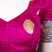 Royal Magenta Kanjivaram Silk Blouse With Floral Motifs and Floral Border 10076617
