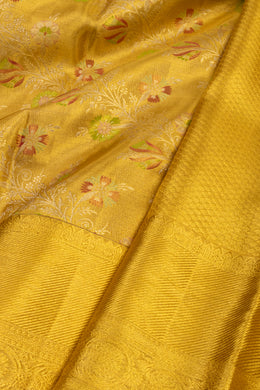 Autumn Gold Monotone Kanjivaram Tissue Silk Saree With Floral Design 10076700