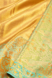 Amber Gold Kanjivaram Tissue Silk Saree With Honey-Comb Design And Floral Border 10076702