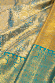 Misty Aqua Blue Kanjivaram Tissue Silk Saree With Leaf Design 10076706
