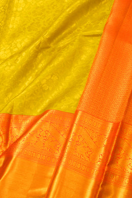 Sunray Gold Yellow Kanjivaram Pure Silk Saree With Floral Design 10076711