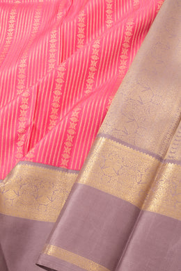 Rosy Blush Pink Kanjivaram Pure Silk Saree With Striped Geometric Design 10076712
