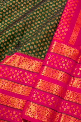 Hidden Leaf Green Kanjivaram Pure Silk Saree With Golden Zari Floral Butta Design 10076713