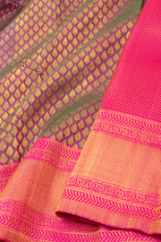 Spring Green And Strawberry Crush Pink Dual-tone Kanjivaram Pure Silk Saree With Leaf Design 10076714