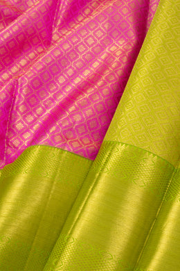 Raspberry Glow Pink Kanjivaram Pure Silk Saree With Golden Zari Floral Butta Design 10076715