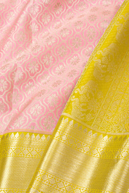 Baby Blush Pink Kanjivaram Pure Silk Saree With Floral Design 10076718