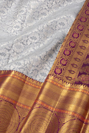 Moon Mist Grey Kanjivaram Pure Silk Saree With Floral Design And Geometric Border 10076719
