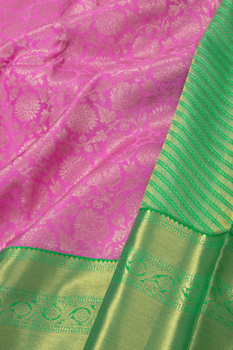 Rose Mist Pink Kanjivaram Pure Silk Saree With Floral Design 10076721