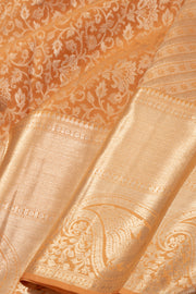 Tangerine Peach Monotone Kanjivaram Pure Silk Saree With Floral Design And Paisley Border 10076722