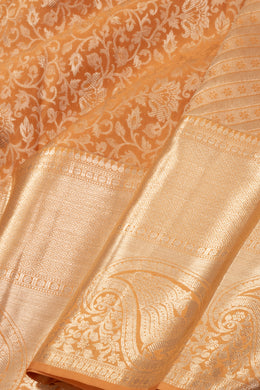 Tangerine Peach Monotone Kanjivaram Pure Silk Saree With Floral Design And Paisley Border 10076722