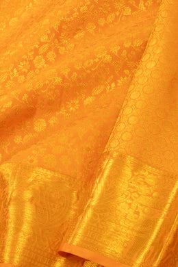 Honey Saffron Orange Monotone Kanjivaram Pure Silk Saree With Floral Design 10076724