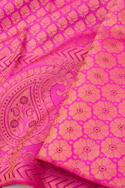 Fuchsia Rose Pink Monotone Kanjivaram Pure Silk Saree With Floral Design And Floral Border 10076728