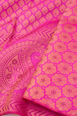 Fuchsia Rose Pink Monotone Kanjivaram Pure Silk Saree With Floral Design And Floral Border 10076728