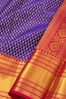 Royal Violet Blue Kanjivaram Pure Silk Saree With Butta Design And Zari Border 10076731
