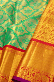 Dewdrop Green Kanjivaram Pure Silk Saree With Floral Design 10076733
