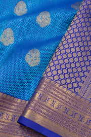 Royal Sapphire Blue Kanjivaram Pure Silk Saree With Floral Motifs Design 10076735