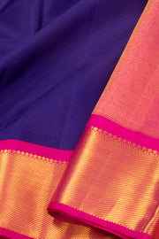 Moonlit Blue Kanjivaram Pure Silk Saree With Raspberry Pink Border 10076736