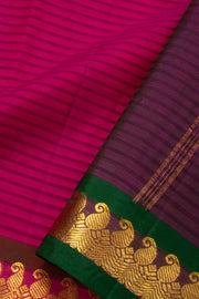 Wine Berry Magenta Kanjivaram Pure Silk Saree With Stripes Design And Paisley Border 10076737