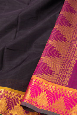 Graphite Plum Black Kanjivaram Pure Silk Saree With Temple Border 10076745