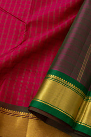 Deep Rani Pink Kanjivaram Pure Silk Saree With Checked Design And Zari Border 10076749