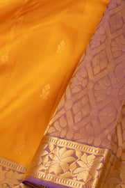 Golden Saffron Yellow Kanjivaram Pure Silk Saree With Floral Butta Design And Floral Zari Border 10076740