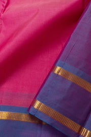 Bright Rose Pink Kanjivaram Pure Silk Saree with Contrast Blue Zari Border 10076751