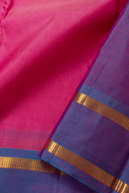 Bright Rose Pink Kanjivaram Pure Silk Saree with Contrast Blue Zari Border 10076751