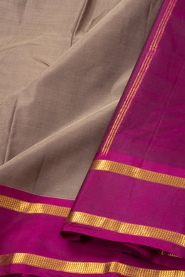 Desert Sand Grey Kanjivaram Pure Silk Saree With Thandavalam Border 10076754