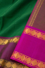Bottle Green Kanjivaram Pure Silk Saree With Stripes Design And Thandavalam Border 10076756