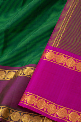 Bottle Green Kanjivaram Pure Silk Saree With Stripes Design And Thandavalam Border 10076756
