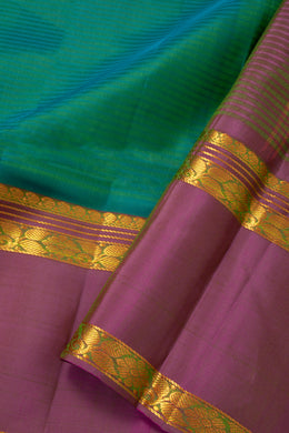 Deep Teal Green Kanjivaram Pure Silk Saree With Stripes Design And Thandavalam Border 10076761