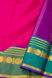 Berry Fuchsia Pink Kanjivaram Pure Silk Saree With Stripes Design And Thandavalam Border 10076763