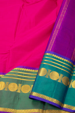 Berry Fuchsia Pink Kanjivaram Pure Silk Saree With Stripes Design And Thandavalam Border 10076763