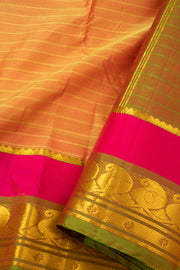 Golden Beetle Kanjivaram Pure Silk Saree With Stripes Design And Thandavalam Border 10076764