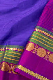 Deep Indigo Blue Kanjivaram Pure Silk Saree With Stripes Design And Thandavalam Border 10076767