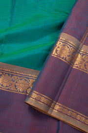 Aqua Teal Green Kanjivaram Pure Silk Saree With Stripes Design And Thandavalam Border 10076771