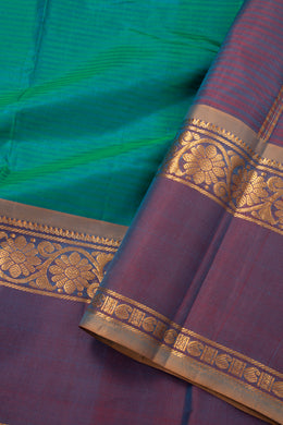 Aqua Teal Green Kanjivaram Pure Silk Saree With Stripes Design And Thandavalam Border 10076771