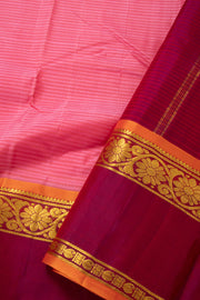 Blush Rose Pink Kanjivaram Pure Silk Saree With Stripes Design And Thandavalam Border 10076773